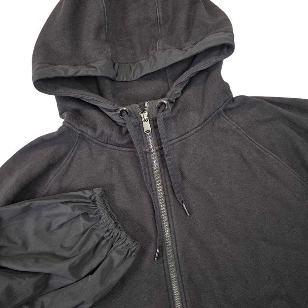Athleta Women's XL On My Way Triumph Hoodie Black Mixed Media Puff Sleeve 798347